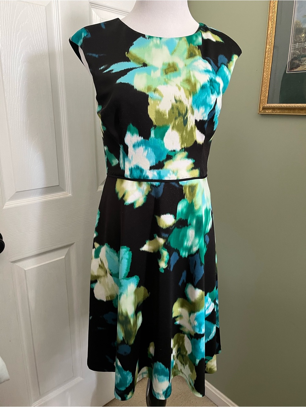 Maggy London Patterned Fit & Flare Dress Size 10